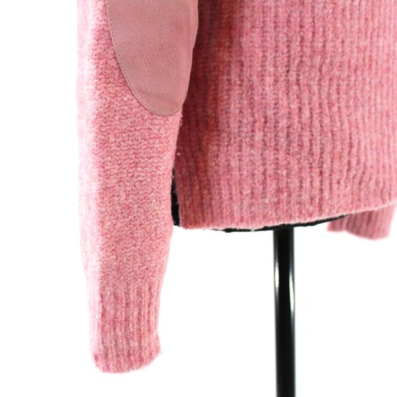 Rag & Bone Francie Crewneck Wool Suede Elbow Patch Pullover Pink Sweater S Top - Picture 5 of 9